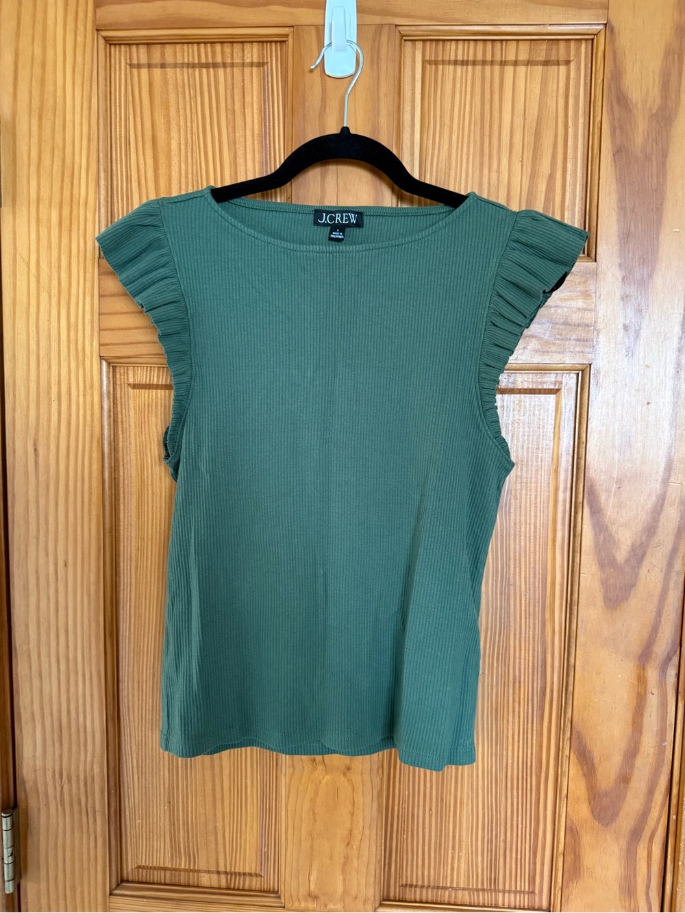 J.Crew Olive Green Ribbed Flutter-Sleeve Tank, Size Large